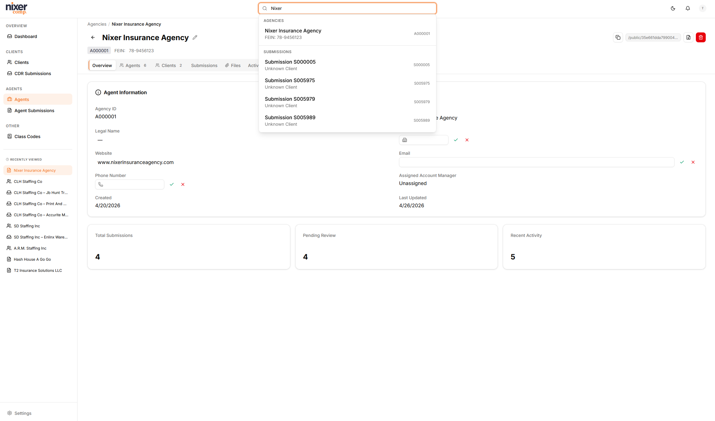 Insurance underwriting dashboard screenshot